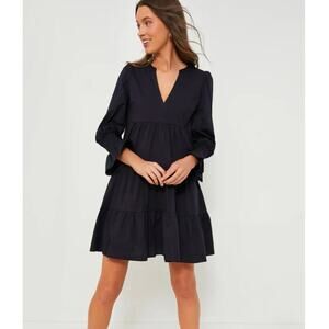 Tuckernuck Pomander Place Navy Cotton Poplin Kenzo Tiered Shift Dress - Large